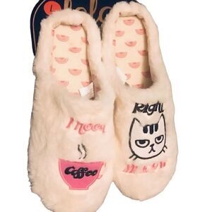 LOLA Beige Off White Bedroom Slippers Clogs Cat Lovers Rubber Size: Large (8-9)